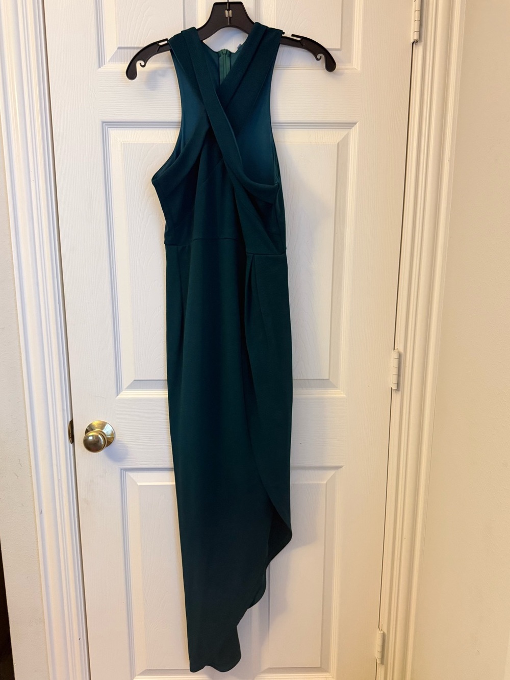 Sleeveless Teal Cross-Back Evening Dress